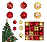 44pcs Golden Shatterproof Round Christmas Tree Ball Ornaments - Classic Hanging Decorations with Assorted Pendants for 2024 Christmas Tree, Home, Party Decorations (gold&red)