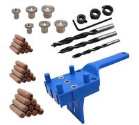 44PCS Handheld Dowel Jig Kit with Drill Guide Block, Professional Woodworking Doweling Jig, Metal Sleeve Wood Drilling for Accurate Wood Dowels, Includes 6/8/10mm Drill bits, 30 Wooden dowels (A)