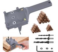 44PCS Handheld Dowel Jig Kit with Drill Guide Block, Professional Woodworking Doweling Jig, Metal Sleeve Wood Drilling for Accurate Wood Dowels, Includes 6/8/10mm Drill bits, 30 Wooden dowels (Grey)