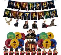 44Pcs Harry Potter Birthday Decorations,Magical Wizard Party Packs with Happy Birthday Banners,Harry Potter Balloons,Cake Toppers,Hanging Swirls for Girl Boy Birthday Party Supplies