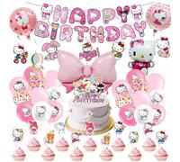 44PCS Kity Birthday Party Decorations, Ki-ty Party Supplies, Cat Bunting Garland and Hanging Swirls Decoration, Kity Foil Balloons Latex Balloon Happy Birthday Banner Cake Topper for Girls