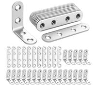 44Pcs Metal Brackets for Wood, L Shaped Right Angle Bracket and Flat Bracket Set Stainless Steel Mending Plates Corner Brackets for Wood Furniture Fixation, 2 Style