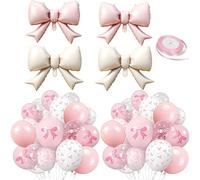 44Pcs Pink Bow Balloons Set with Ribbons, Baby Pink Balloons Bow Party Decoration, Themed Elegant Coquette Style Suitable for Birthday Marriage Bachelorette Bridal Baby Shower Decorations Girl