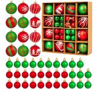 44pcs Red and Green Christmas Tree Decorations Christmas Baubles Set, Xmas Baubles Decor Pendants Hanging Balls Ornaments Xmas Tree Decorations for Home Office School Holiday Decor Crafting