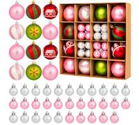 44pcs Red and Green Pink Christmas Tree Decorations Christmas Baubles Set, Xmas Baubles Decor Pendants Hanging Balls Ornaments Xmas Tree Decorations for Home Office School Holiday Decor Crafting