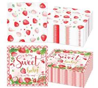 44PCS Strawberry Berry Sweet Cocktail Napkins Disposable Berry Party Supplies Paper Napkins for Baby Shower Birthday 6.5x6.5 Inch