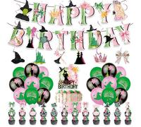 44Pcs Wicked Birthday Decorations, Green and Pink Wicked Party Decorations Set, Balloons and Cake Decorations, Cupcake Toppers, Perfect for Themed Birthday Parties, Cosplay Events, and Movie Nights