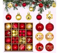 44Pcs Xmas Baubles, Red and Gold Christmas Tree Baubles Set, Xmas Balls Ornaments Christmas Tree Decorations Shatterproof Balls Seasonal Decorative Winter Holiday Party Home