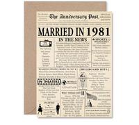 44th Anniversary Card for Men Women - Newspaper Married in 1981 - Happy 44 Year Wedding Anniversary Card for Husband Wife Companion Partner, A5 Anniversaries Greeting Cards
