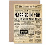 44th Anniversary Card for Men Women - Vintage Newspaper Married in 1981 - Happy 44 Year Wedding Anniversary Card for Partner Wife Companion Husband, A5 Anniversaries Greeting Cards