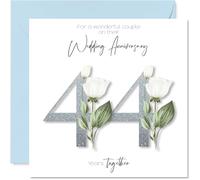 44th Anniversary Card for Women Men - Fancy Floral Flowers - Happy 44 Year Anniversary Card for Friends Family Mum Dad, 145mm Wedding Anniversaries Greeting Cards