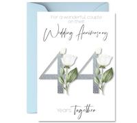 44th Anniversary Card for Women Men - Fancy Floral Flowers - Happy 44 Year Anniversary Card for Girlfriend Partner Wife Husband, A5 Wedding Anniversaries Greeting Cards