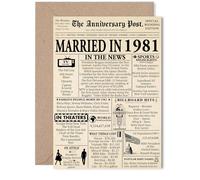 44th Anniversary Card for Women Men - Newspaper Married in 1981 - Happy 44 Year Wedding Anniversary Card for Wife Companion Partner Husband, 5x7 Inch Anniversaries Greeting Cards