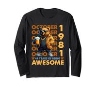 44th Birthday Bear Legends October 1981 44 Years Old Mens Long Sleeve T-Shirt
