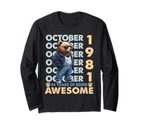 44th Birthday Bear Legends October 1981 44 Years Old Mens Long Sleeve T-Shirt