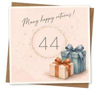44th Birthday Card, 44th Birthday Card for Her or Him, Many Happy Returns 44 Greeting with Gift Boxes, Elegant Pink Design