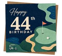 44th Birthday Card, Bold Golf Course Scene and Flag | “Happy 44th Birthday” message with a stylish golf course illustration-fairways, sand paths and a flag on the green.