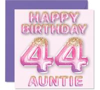 44th Birthday Card for Auntie, Pink & Purple Glitter Balloons