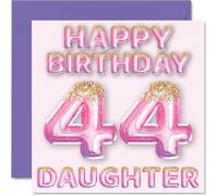 44th Birthday Card for Daughter - Pink & Purple Glitter Balloons - Happy Birthday Cards for 44 Year Old Daughter from Mum Dad Parents, 145mm Bday Greeting Cards Gift
