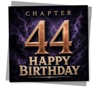 44th Birthday Card for Her, Chapter 44 Purple Lightning | For her 44th: bold CHAPTER 44 cover look with dramatic purple lightning and standout Happy Birthday lettering.
