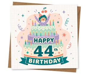 44th Birthday Card for Her, Cute Confetti Cake Design | Eye-catching greeting card; Cute Confetti Cake artwork for her on a 44th birthday with a warm, memorable feel