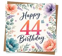 44th Birthday Card for Her, Floral Design | Eye-catching greeting card; Floral artwork for her on a 44th birthday with a warm, memorable feel