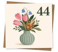 44th Birthday Card for Her, Floral Vase Bouquet & 44
