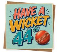 44th Birthday Card for Her, Have a Wicket, Retro Cricket | For her 44th, a colourful cricket-ball illustration sits beside bold retro “Have A Wicket 44th” lettering.
