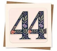 44th Birthday Card for Her, Navy Floral 44 with Blush Tones | Celebrate her 44th in style with a bold navy “44” filled with blush florals and leafy stems.