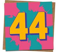 44th Birthday Card for Him or Her - Bold Retro Number Design - 145mm x 145mm Square Greeting Card with Kraft Envelope - Fun Milestone Age Forty Four Celebration