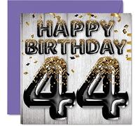 44th Birthday Card for Men - Black & Gold Glitter Balloons - Happy Birthday Cards for 44 Year Old Man Dad Cousin Friend Brother Uncle, 145mm Greeting Cards Gift