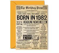 43rd Birthday Card for Men Women - Bday Press Newspaper 1982 - Happy 43 Birthday Cards for Son Wife Brother Sister Dad Uncle, 5x7 Inch Bday Greeting Cards