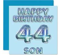 44th Birthday Card for Son - Blue Glitter Party Balloons - Happy Birthday Cards for 44 Year Old Son from Mum Dad Parents, 145mm Bday Greeting Cards Gift