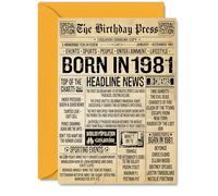 44th Birthday Card for Women Men - Bday Press Newspaper 1981 - Happy 44 Birthday Cards for Husband Auntie Brother Uncle Colleague Son, A5 Bday Greeting Cards