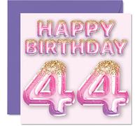 44th Birthday Card for Women - Pink & Purple Glitter Balloons - Happy Birthday Cards for 44 Year Old Woman Mum Cousin Friend Sister Auntie, 145mm Greeting Cards Gift