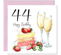 44th Birthday Card for Women - Strawberries & Cake - Ladies Birthday Cards for 44 year old woman Forty Four, Forty Fourth Daughter Friend Niece Granddaughter Wife Girlfriend Girls Mum Aunt for her