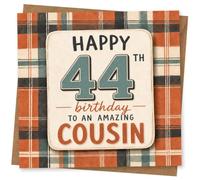 44th Birthday Card, Plaid Tartan, Retro 44, Cousin | Bold plaid tartan with big retro “44” and the words “birthday to an amazing cousin” for a fabulous 44th.