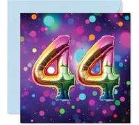 44th Birthday Cards for Men Women - Rainbow Foil Balloon - Happy Birthday Card for 44 Year Old Man Woman Brother Uncle Auntie Husband, 145mm Bday Greeting Cards