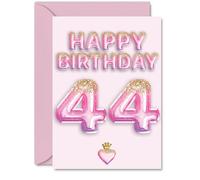 44th Birthday Cards for Men Women - Pink & Purple Glitter Balloons - Happy Birthday Card for 44 Year Old Man Woman Brother Husband Nephew Friend, A5 Bday Greeting Cards