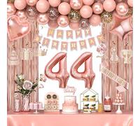 44th Birthday Decorations for Women Girls, Happy 44 Birthday Decorations for Her, Rose Gold Birthday Party Supplies with Banner, Number Balloons, Fringe Curtains, Hanging Swirls
