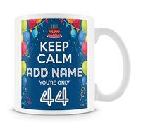 44th Birthday Gift for Men - Personalised Mug/Cup - Add Name - Keep Calm Design - Blue