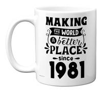 44th Birthday Mug Gift for Men Women - Making the World a Better Place Since 1981 - Happy 44 Birthday Gifts for Grandad Grandma Nan Retro Back In 1981 Age Forty-Four Bday, 11oz Ceramic Coffee Mugs