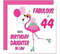 44th Daughter in Law Birthday Card - Fabulous Flamingo - Pink Cute Daughter-in-Laws Birthday Card for 44 Year old Forty Four, Forty Fourth