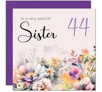 44th Sister Birthday Card - Purple Floral Sister's Birthday Card for 44 Year old Forty Four, Forty Fourth