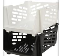 (44x33.5x20cm Large, 1 White, 1 Black) Plastic Stackable Home Storage Baskets Rack Bins
