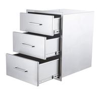 45 46 61cm Outdoor Kitchen Drawer 304 Stainless Steel BBQ Drawer with Handle, Flush Mount Built-in BBQ Island Drawer Storage for Patio Grill Station,Three Layers