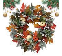 45/50cm Autumn Hydrangea Pumpkins Fall Wreaths For Front Door, Maple Leaves Pumpkin Wreath, Artificial Maple Leaf Harvest Pumpkins Pine Cone Wreath For Thanksgiving Indoor Fireplace Window Decor
