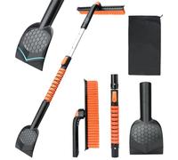 45.6" Ice Scraper and Snow Brush for Car Windshield [Silicone Bristles] ,3-in-1 Extendable Emergency Snow Shovel with Ergonomic Foam Grip and 360° Pivoting Brush Head for Christmas Car Auto Truck SUV
