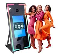 45''/65'' Magic Mirror Photo Booth Machine(22''/32'' Touch Screen) + Flight Case, Portable Selfie Mirror Photo Booth + Pc(I5-8gb+256gb), For Parties Events,Black-65”