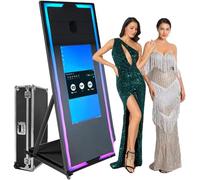 45‘’/65‘’ Mirror Photo Booth(Flight Case) - Support Multiple Languages, Touch Screen Magic Mirror Booth Machine - Mini Pc(I5-8gb+256gb), for Wedding, Party Events,Black,65in